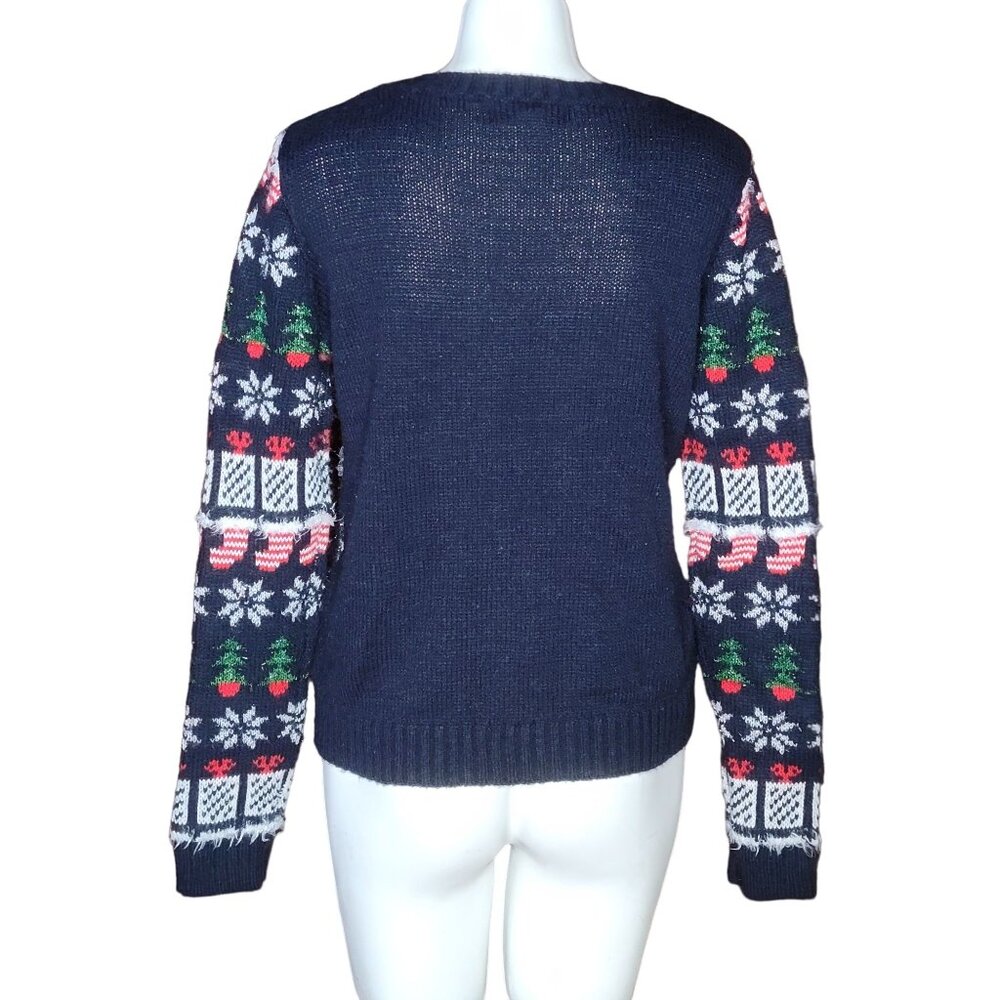 Almost Famous Womens Holiday Christmas Sweater XL Red Blue Tree Stocking Pattern - Picture 5 of 5
